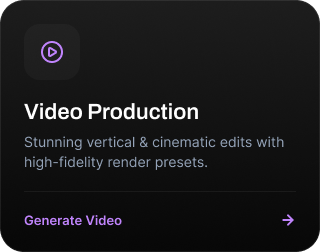 Screenshot of a Video Production tool interface with a play icon, description, and a Generate Video button.